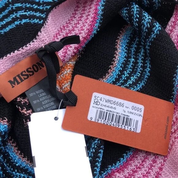 MISSONI 32% wool 24% viscose LUREX large fringe knit scarf multicolor - Picture 8 of 10